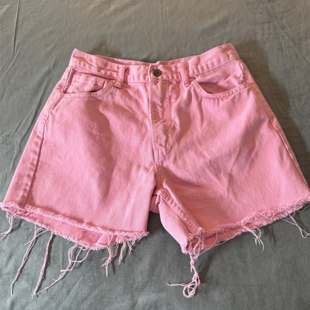 J. Galt Womens Denim Shorts Size M Pink High Waisted Raw Hem Barbiecore Preppy